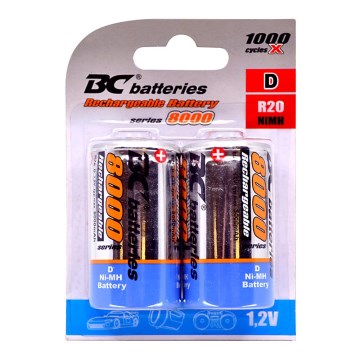 2 pcs Pilhas recarregáveis NiMH D 8000 mAh 1,2V