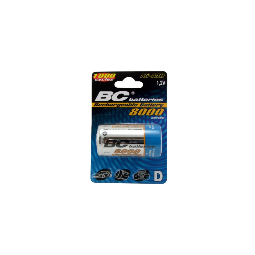 2 pcs Pilhas recarregáveis NiMH D 8000 mAh 1,2V