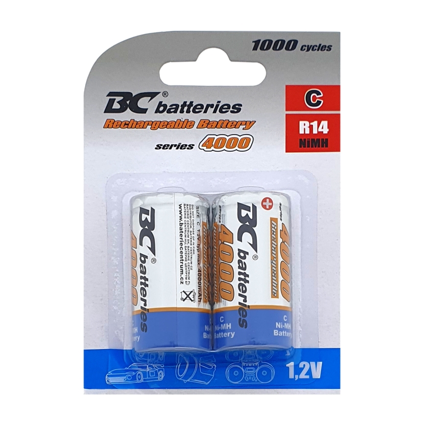 2 Pilhas recarregáveis NiMH C 4000 mAh 1,2V