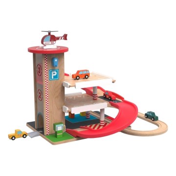 2Kids Toys - Garagem de madeira com linha de comboio