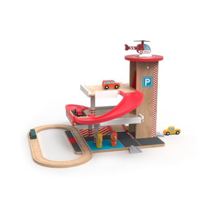 2Kids Toys - Garagem de madeira com linha de comboio