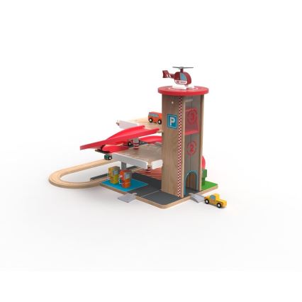 2Kids Toys - Garagem de madeira com linha de comboio