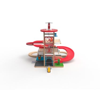 2Kids Toys - Garagem de madeira com linha de comboio