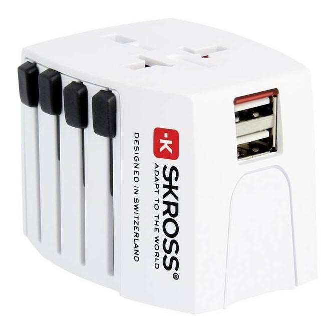 Adaptador de viagem internacional 230V + 2x porta USB