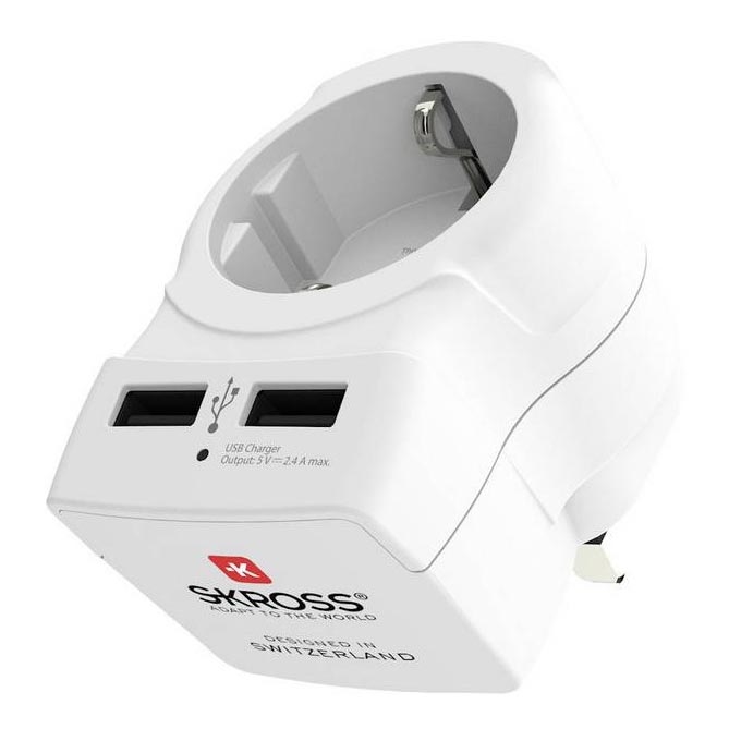 Adaptador de viagem para UK 230V + 2x porta USB