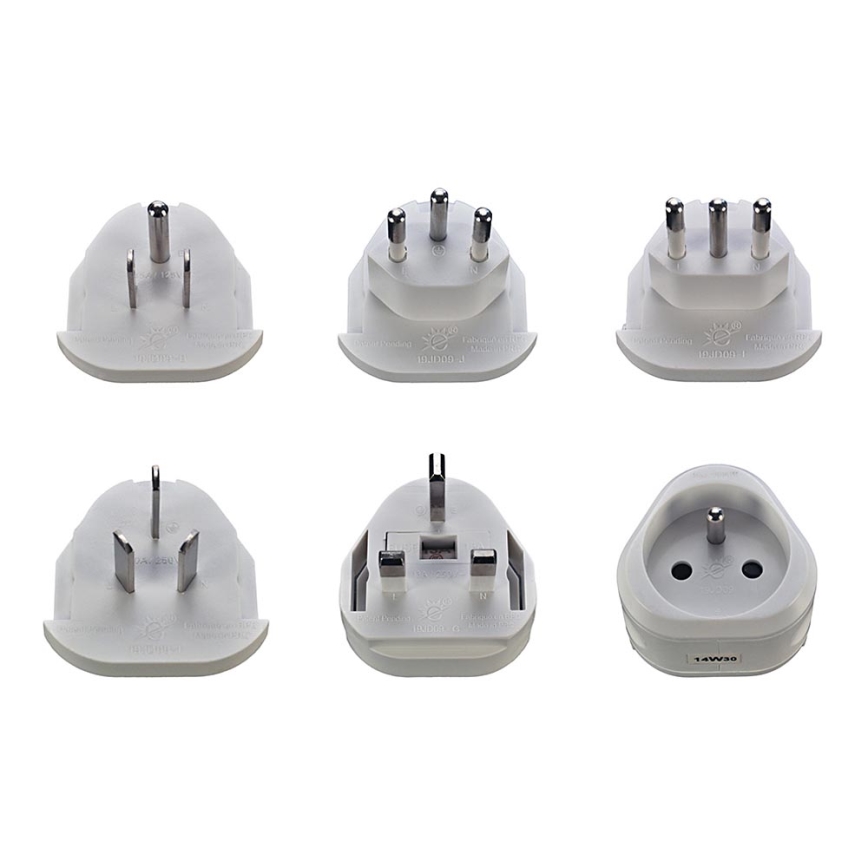 Adaptador de viagem universal com acessórios substituíveis 100-250V