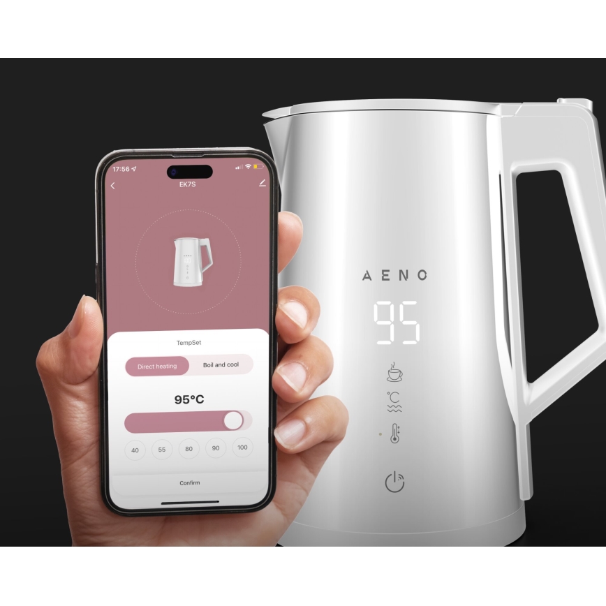 AENO - Chaleira elétrica inteligente com visor LED 1,7 l 2200W/230V branca