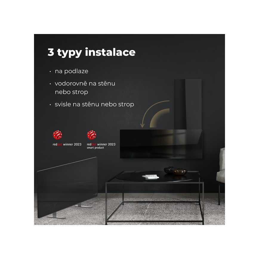 AENO - Painel elétrico de infravermelhos inteligente 700W temporizador/termóstato IP44 Wi-fi preto