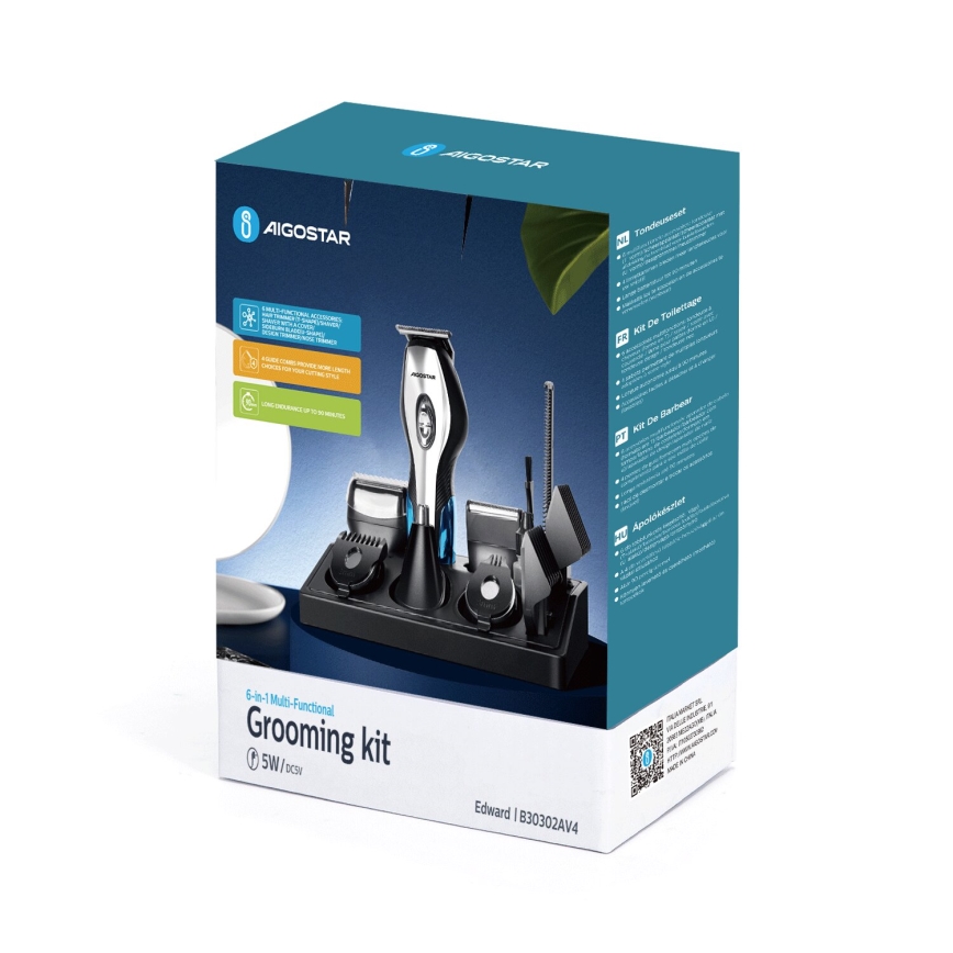 Aigostar - Aparador de cabelo com acessórios 6em1 5W/5V preto