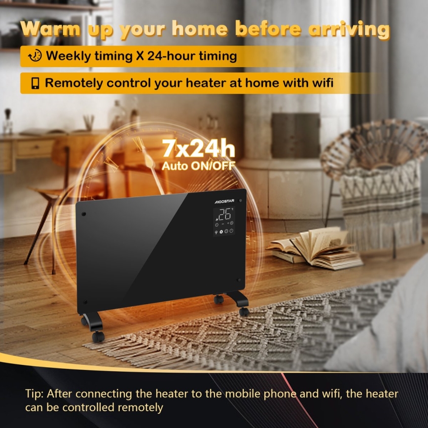 Aigostar - Aquecedor eléctrico/convector inteligente 2000W Wi-Fi
