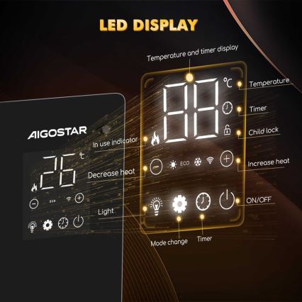 Aigostar - Aquecedor eléctrico/convector inteligente 2000W Wi-Fi