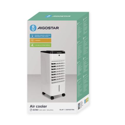 Aigostar - Arrefecedor de ar 60W/230V branco/preto + comando