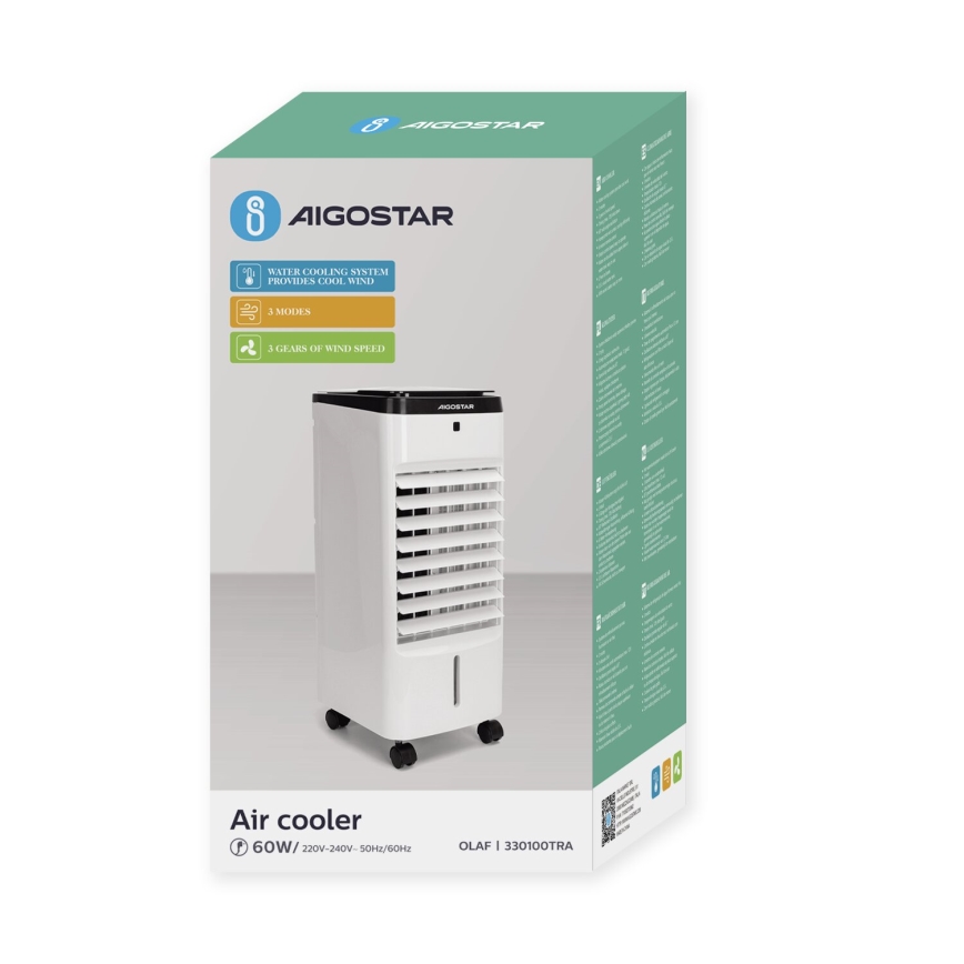 Aigostar - Arrefecedor de ar 60W/230V branco/preto + comando