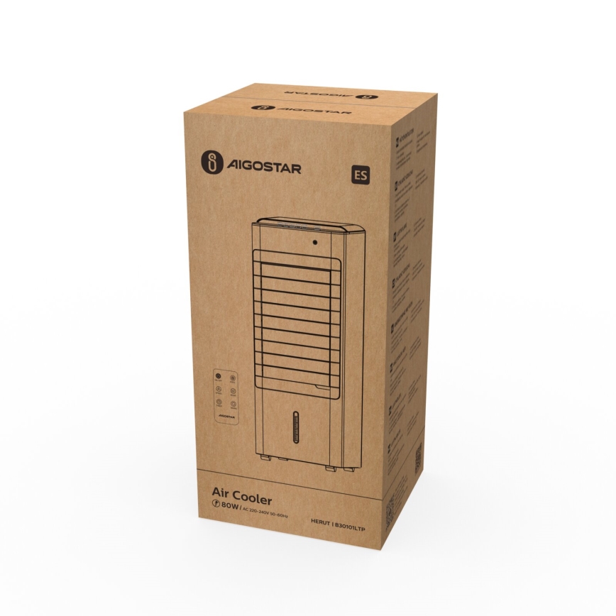 Aigostar - Arrefecedor de ar 80W/230V branco + comando