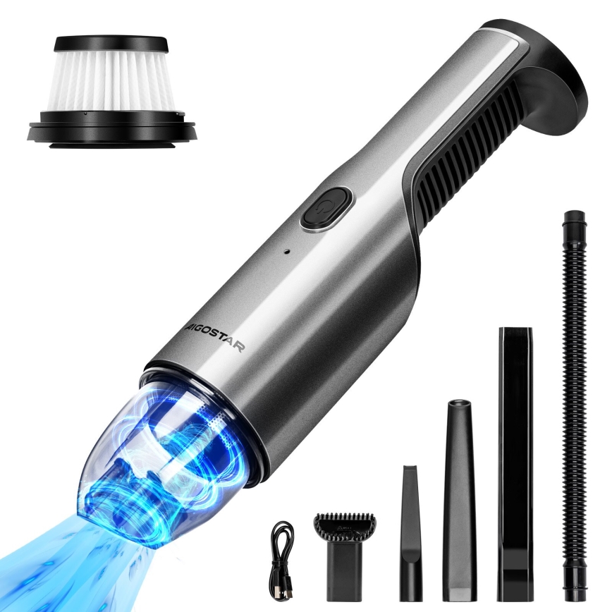 Aigostar - Aspirador de mão recarregável 70W/7,4V cromado