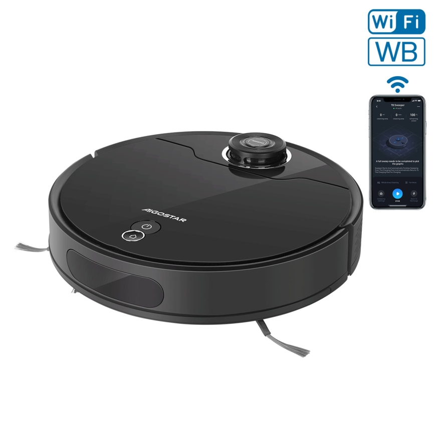 Aigostar - Aspirador robô inteligente 2em1 12W/230V 3300mAh Wi-Fi preto
