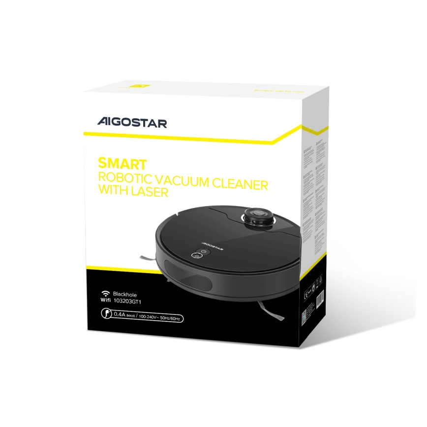 Aigostar - Aspirador robô inteligente 2em1 12W/230V 3300mAh Wi-Fi preto