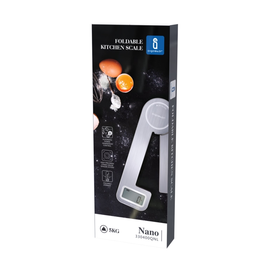 Aigostar - Balança de cozinha dobrável 5kg cromado mate