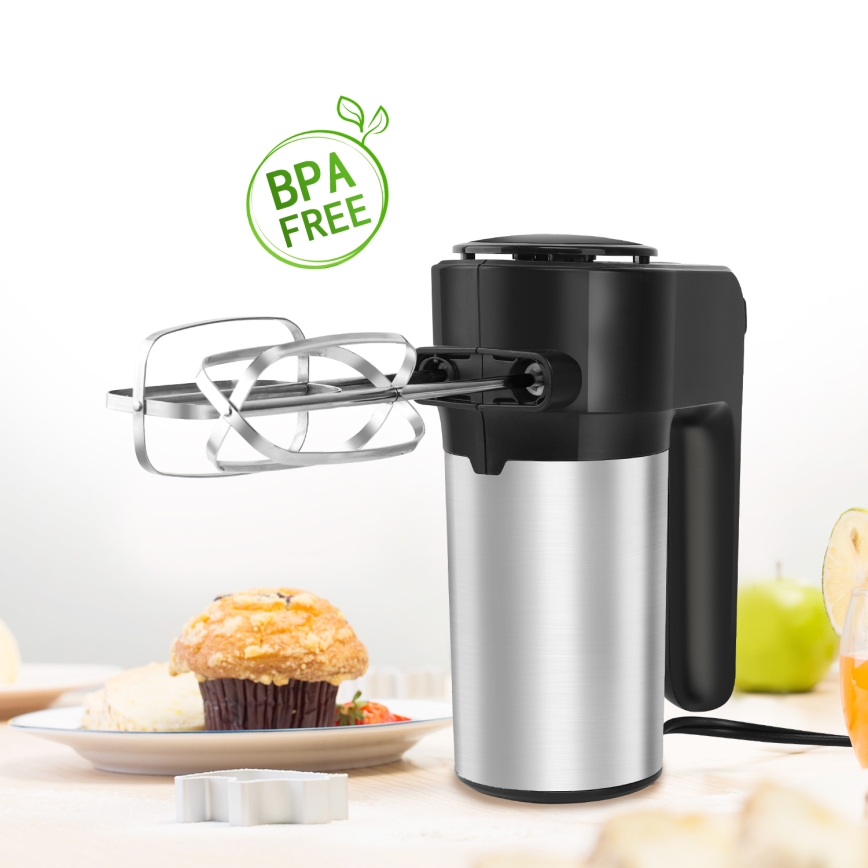 Aigostar - Batedeira portátil 300W/230V preto/cromado mate