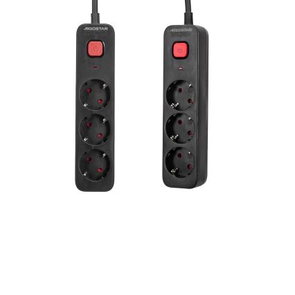 Aigostar - Cabo de extensão com interruptor 3Z Tipo F 1,5m preto