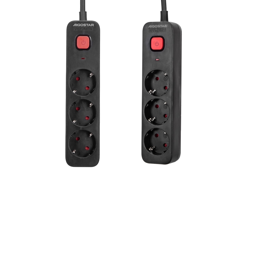 Aigostar - Cabo de extensão com interruptor 3Z Tipo F 1,5m preto