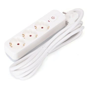 Aigostar - Cabo de extensão com interruptor 3Z Tipo F 3m branco