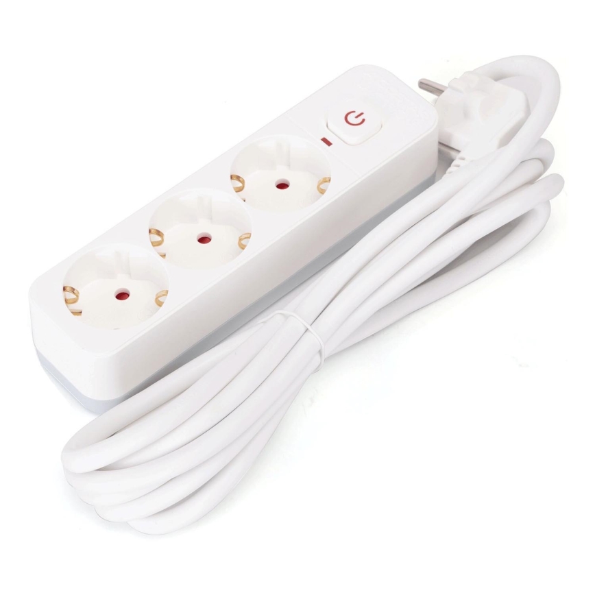 Aigostar - Cabo de extensão com interruptor 3Z Tipo F 3m branco