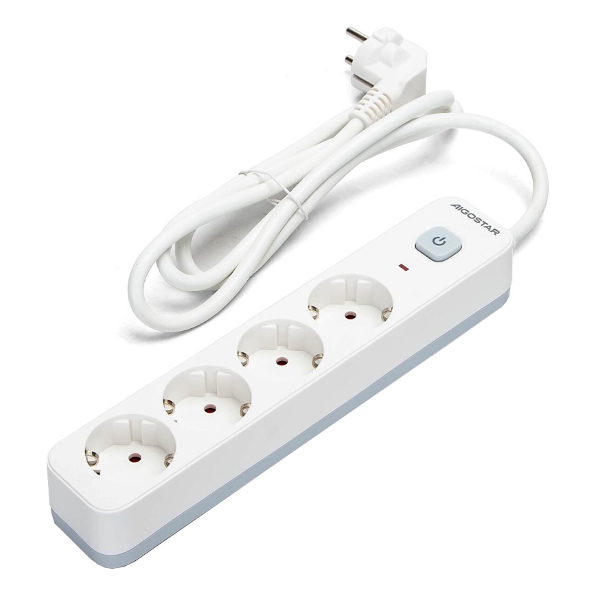 Aigostar - Cabo de extensão com interruptor 4Z Tipo F 1,5m branco