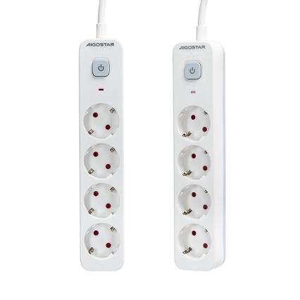 Aigostar - Cabo de extensão com interruptor 4Z Tipo F 1,5m branco