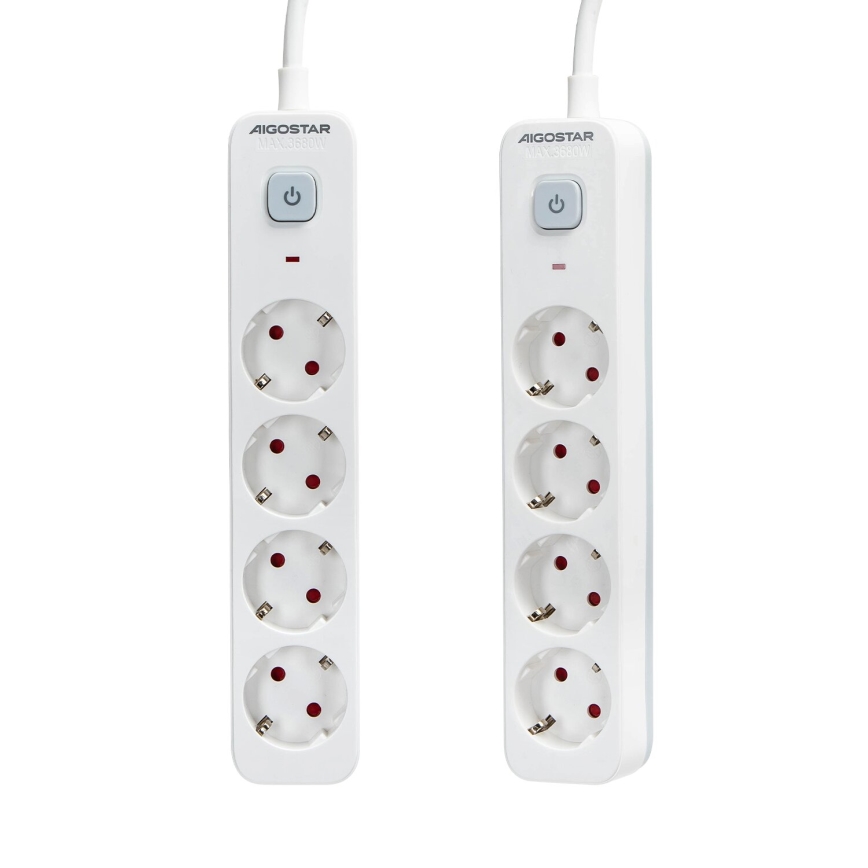 Aigostar - Cabo de extensão com interruptor 4Z Tipo F 1,5m branco