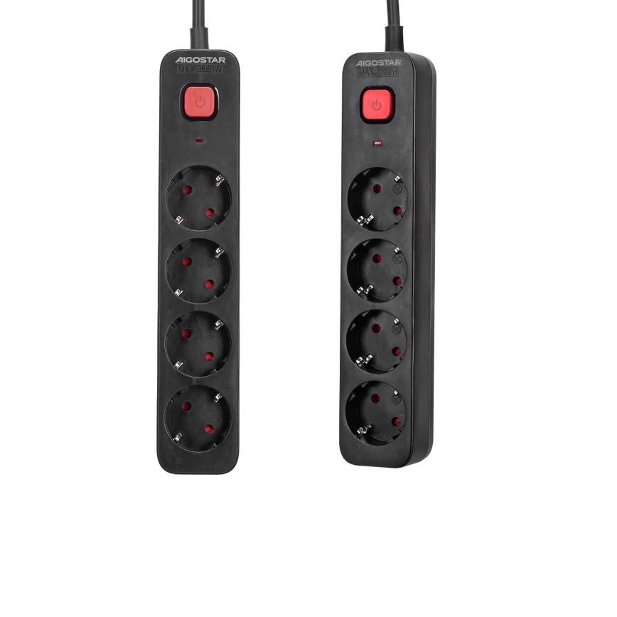 Aigostar - Cabo de extensão com interruptor 4Z Tipo F 1,5m preto