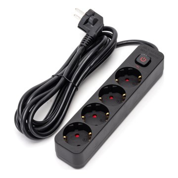 Aigostar - Cabo de extensão com interruptor 4Z Tipo F 3m preto