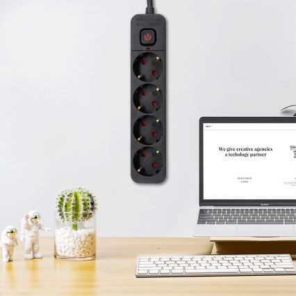 Aigostar - Cabo de extensão com interruptor 4Z Tipo F 3m preto