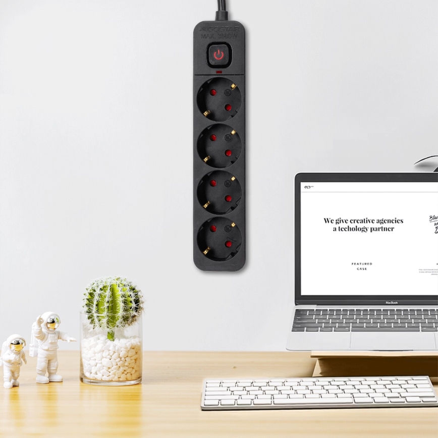 Aigostar - Cabo de extensão com interruptor 4Z Tipo F 3m preto