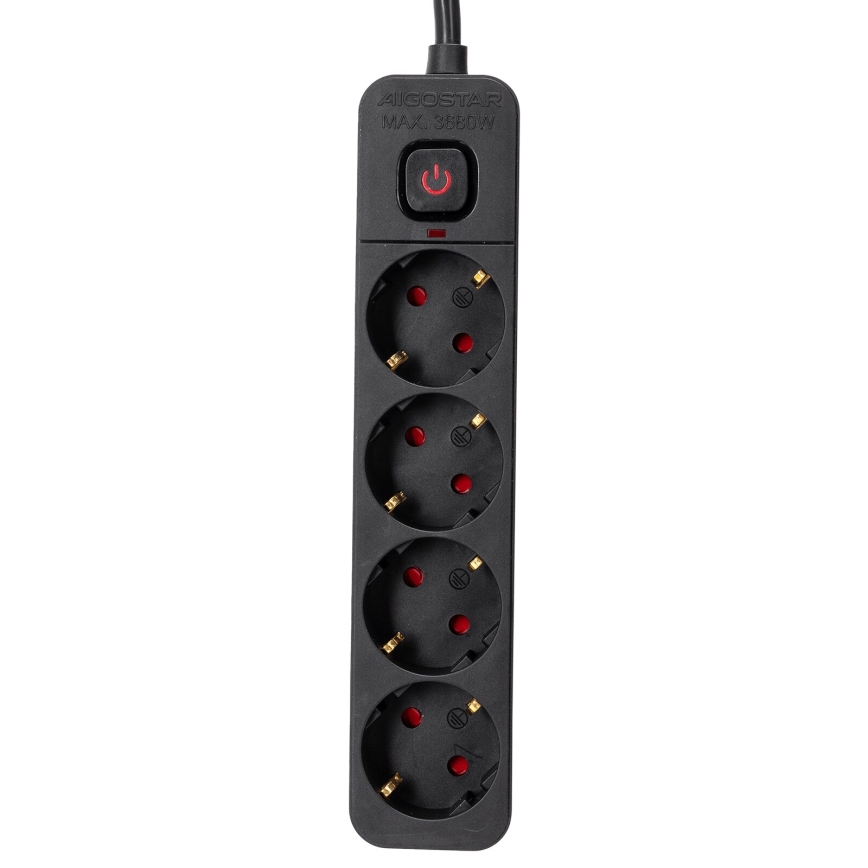 Aigostar - Cabo de extensão com interruptor 4Z Tipo F 3m preto