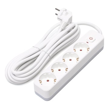 Aigostar - Cabo de extensão com interruptor 4Z Tipo F 5m branco