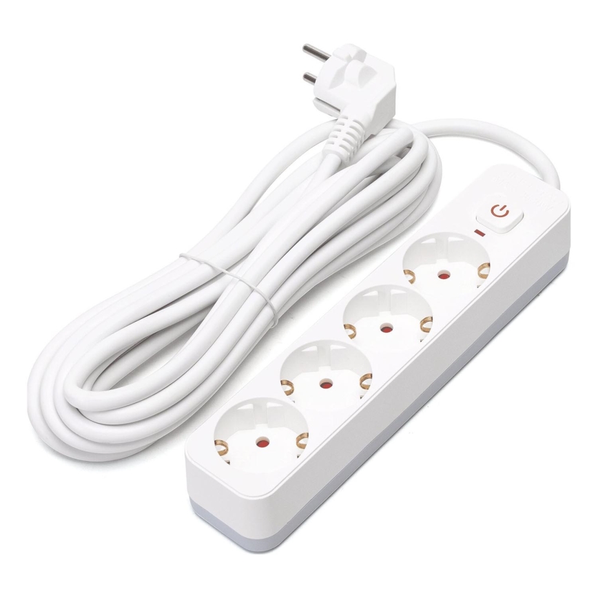 Aigostar - Cabo de extensão com interruptor 4Z Tipo F 5m branco