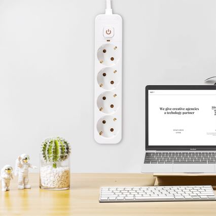 Aigostar - Cabo de extensão com interruptor 4Z Tipo F 5m branco