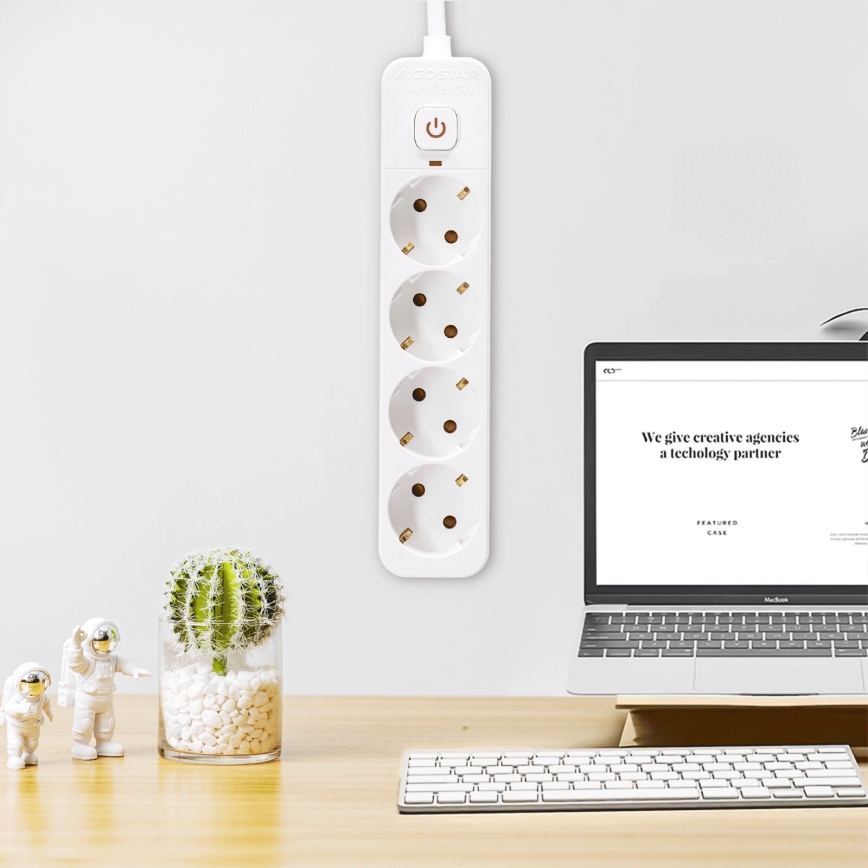 Aigostar - Cabo de extensão com interruptor 4Z Tipo F 5m branco