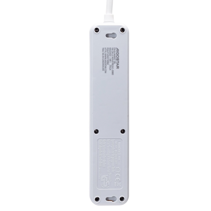 Aigostar - Cabo de extensão com interruptor 4Z Tipo F 5m branco