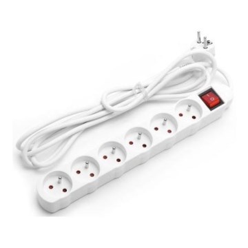 Aigostar - Cabo de extensão com um interruptor 6Z 1,5m branco