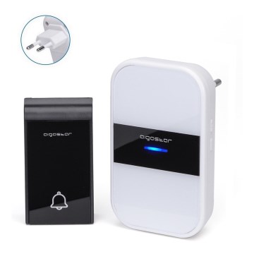 Aigostar - Campainha de tomada sem fios 230V IP44 branco/preto