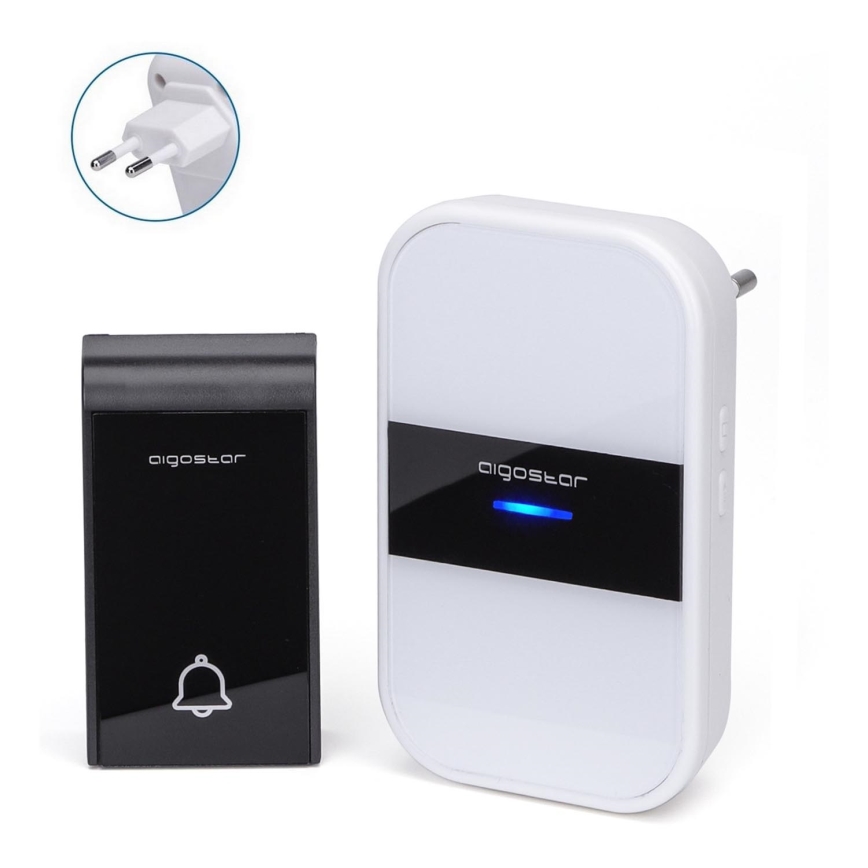 Aigostar - Campainha de tomada sem fios 230V IP44 branco/preto