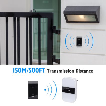 Aigostar - Campainha de tomada sem fios 230V IP44 branco/preto