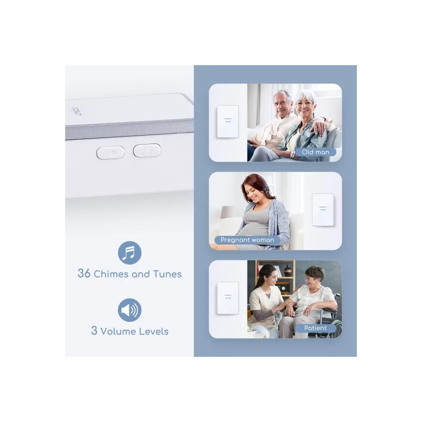 Aigostar - Campainha sem fios 3xAA/12V IP44 branco/prateado