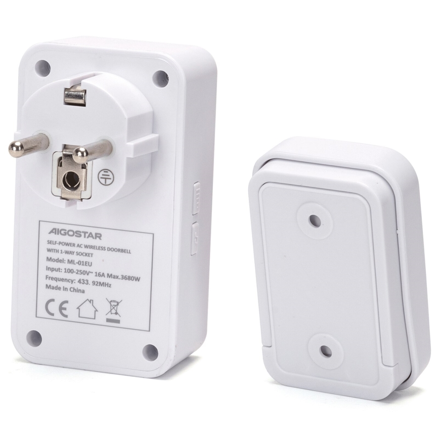 Aigostar - Campainha Sem Fios Plug-in 1Z 230V IPX4 branco