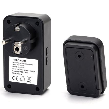 Aigostar - Campainha Sem Fios Plug-in 1Z 230V IPX4 preto