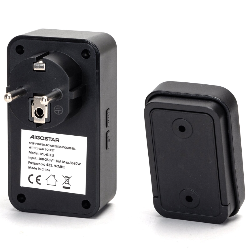 Aigostar - Campainha Sem Fios Plug-in 1Z 230V IPX4 preto