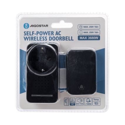 Aigostar - Campainha Sem Fios Plug-in 1Z 230V IPX4 preto