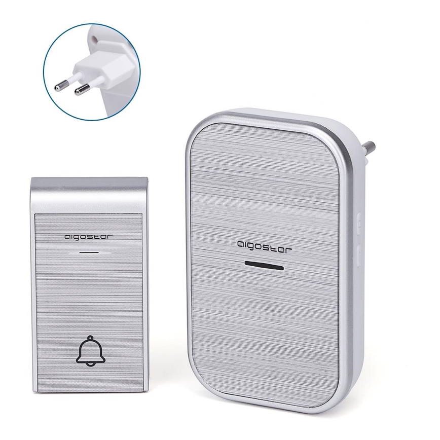 Aigostar - Campainha Sem Fios Plug-in 230V/12V IP44 prateado